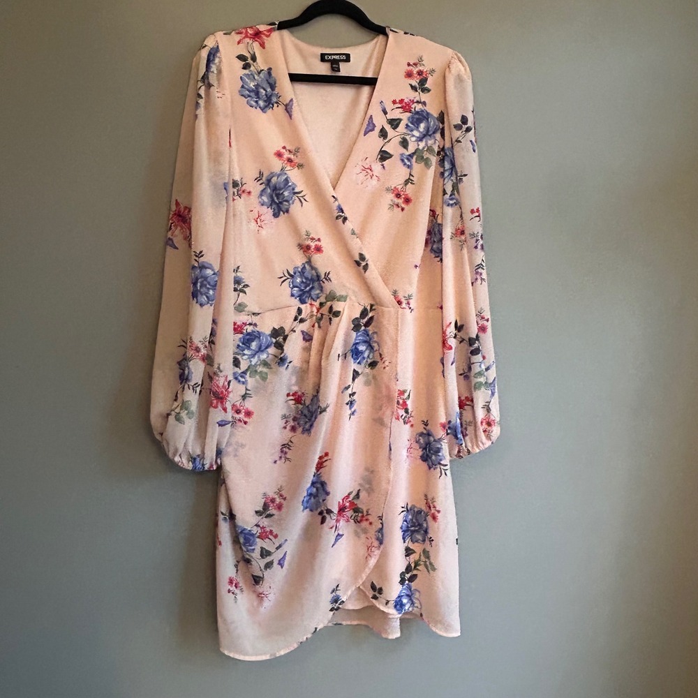 Express Pink Floral Mini Dress with Blue Flowers